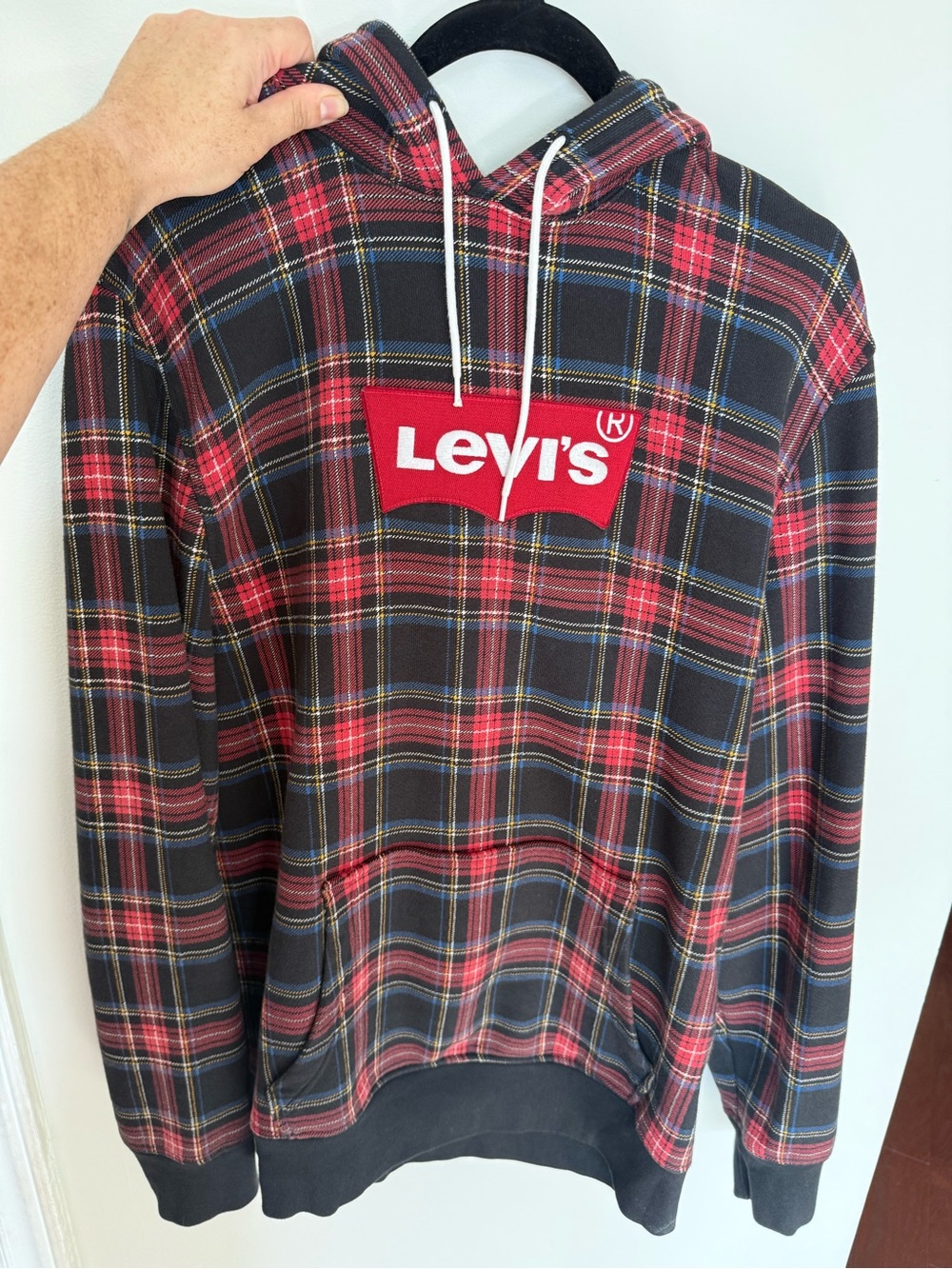 Levi's Red & Black Plaid Hoodie with Logo Patch